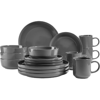 Серія Alenia, набір посуду для 4 осіб у сучасному скандинавському дизайні, комбінований сервіз із 16 предметів із кераміки сірого кольору, керамограніт