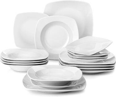 Серія Julia, набір посуду 12 персон, порцеляновий набір посуду, столовий сервіз з обідньою тарілкою, десертна тарілка, супова тарілка, кавові чашки, блюдця по 12 шт. кожна (18 шт. , комбінований сервіз)