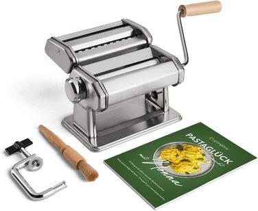 Посібник SPRINGLANE Nonna, нержавіюча сталь, макаронниця, включаючи брошуру з рецептами, сушарку для макаронів і 3 насадки для нарізання спагетті, лазаньї, тальятелле - (макаронна машина, срібло)