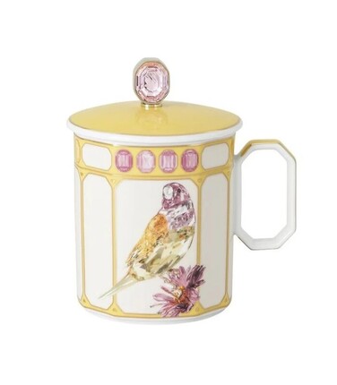 Кружка с ручкой и крышкой 0,39 л Зяблик в желтой рамке, IDYLLIA Swarovski x Rosenthal