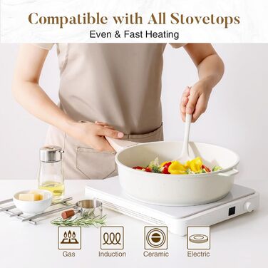 Сковорода с антипригарным покрытием и крышкой 30 см кремовая Kordisen