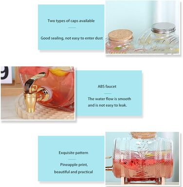 Диспенсер для напоїв скляний з краном та дерев'яною підставкою 5 л Generisch