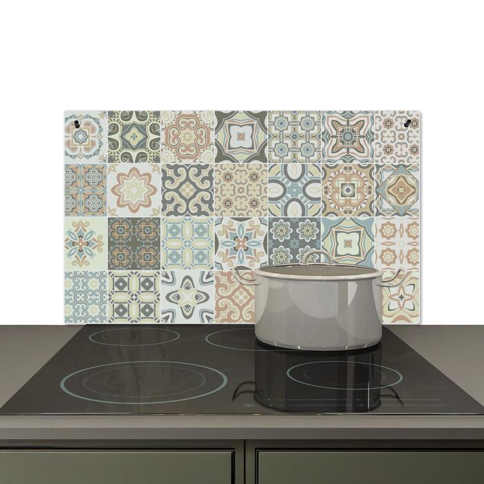 Фартух для плити, кухонний фартух, вініл, 78x52 см, декор для кухні, облицювання стіни, кришка плити - сіро-чорна (зразок - плитка, 51,5Д x 83Ш см)