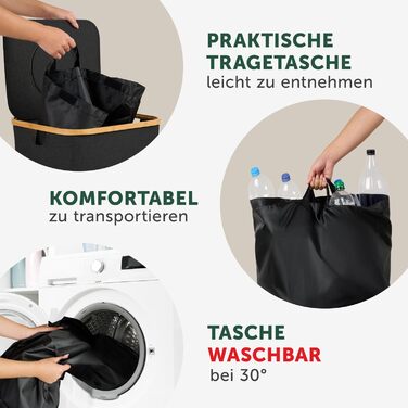 Контейнер для збору пляшок Blumtal Deposit 150 л з 2 відділеннями - Бамбуковий органайзер для пляшок - Збірник порожніх пляшок - Збірник пляшок - Контейнер для збору порожніх пляшок з отвором - Збірник пляшок (чорний, Збірник пляшок - 100 л)