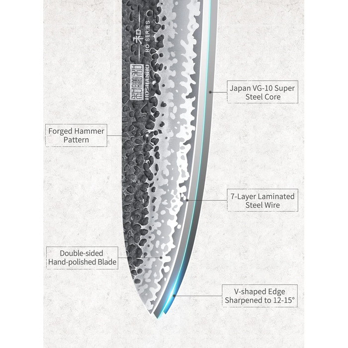 Ніж HOSHANHO Santoku Кухонний ніж ручного кування, ніж Сантоку Гостре лезо 18 см Кухонний ніж з японської серцевини VG10 Ніж для кухарів з ергономічною ручкою Подарункова коробка (20 см ніж для кухарів Gyuto)