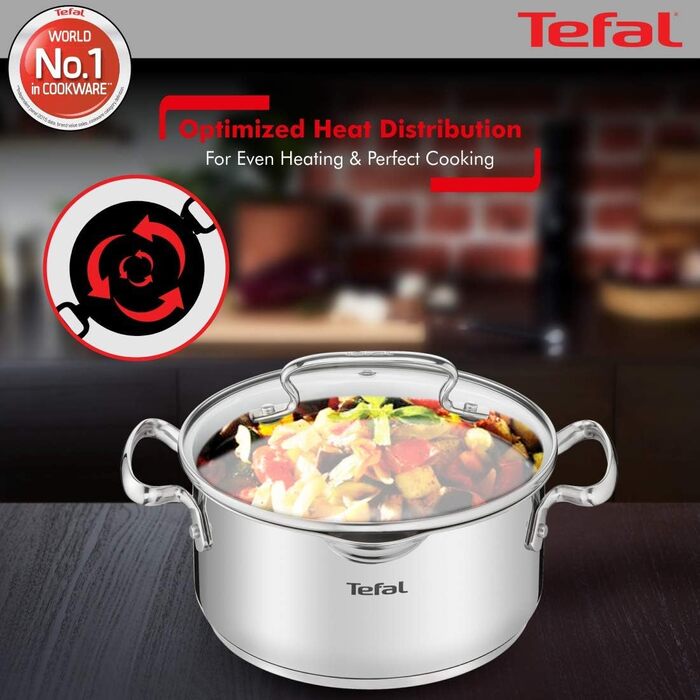 Кастрюля 5 л из нержавеющей стали со стеклянной крышкой 24 см Duetto+ Tefal