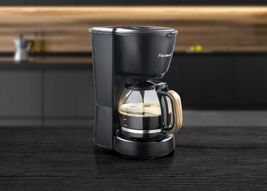 Кавомашина з фільтром Bestron на 8 чашок кави, кавомашина з термоглечиком об'ємом 1 літр, з постійним фільтром і автоматичним вимкненням, 900 Вт, колір (чорний / дерево)