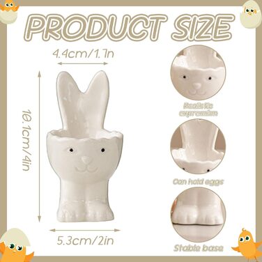 Набір із 2 порцелянових стаканчиків для яєць на Великдень, керамічні стаканчики для яєць у формі кролика, кумедні тарілки у формі пасхальних яєць-зайчиків, можна мити в посудомийній машині, підставка для варених яєць, великодні подарунки (A білий)