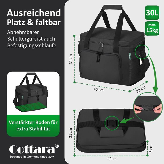 Складана водонепроникна термосумка 30 л чорна COTTARA