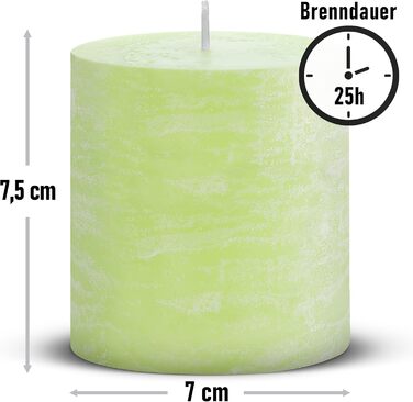 Набір із 4 свічок-стійок Brandsseller 7 x 10 см Однотонні та виготовлені з парафіну Сільські свічки з тривалим часом горіння Декоративні свічки для прикраси столу, Різдва та вечірок (7 x 7,5 см Набір із 4 шт. , світло-зелені)
