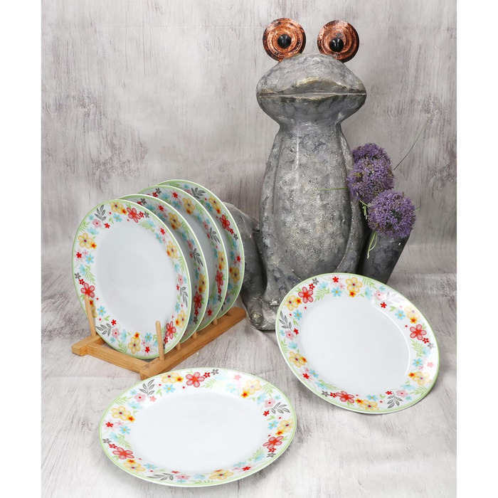Набір із 6 тарілок для торта MamboCat Variant Floral Барвисті порцелянові тарілки для сніданку на 6 осіб Барвисті маленькі тарілки для салату, десерту та інших страв на сніданок, обід, каву та вечерю Тарілки для тортів та десертів