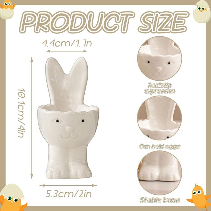 Набір із 2 порцелянових стаканчиків для яєць на Великдень, керамічні стаканчики для яєць у формі кролика, кумедні тарілки у формі пасхальних яєць-зайчиків, можна мити в посудомийній машині, підставка для варених яєць, великодні подарунки (A білий)
