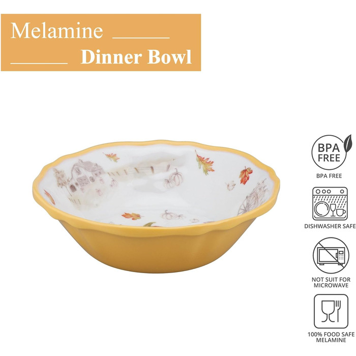 Набір меламінових мисок UP ware, миски у формі квітки для пасти, рису, супу та салату, без BPA, придатні для миття в посудомийній машині, ударостійкі, сині, 17,8 см, 6 предметів (гарбузовий сезон)