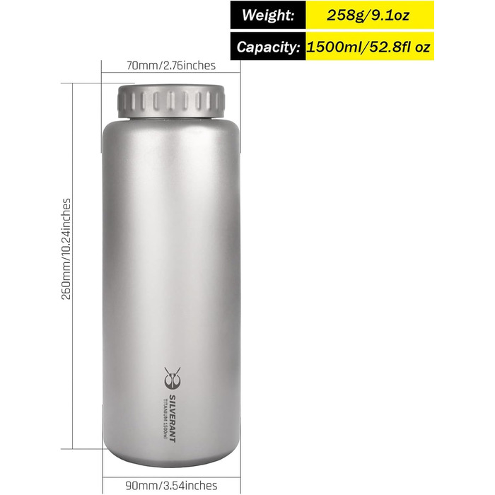 Титановая бутылка для воды 1,5л SILVERANT