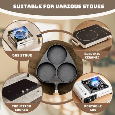 Чугунная сковорода для жарки яиц 3-в-1, черная Justup