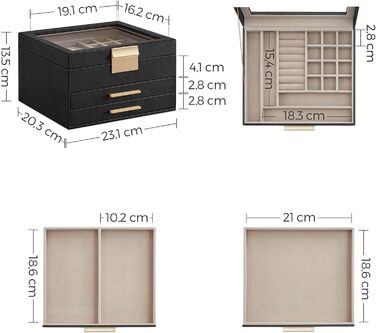 Шкатулка органайзер для ювелирных изделий 3-уровневая черный SONGMICS