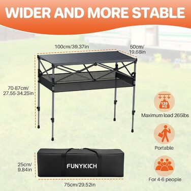 Складной кемпинговый стол 100 x 50 x 70/87 см FUNYKICH