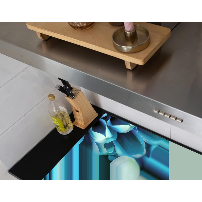 Фартух для плити, кухонний фартух, вініл, 78x52 см, декор для кухні, облицювання стіни, кришка для плити - сіро-чорний (синій - жоржина, 59Д x 77Ш см)