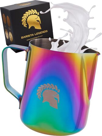 Глечик для молока Barista Legends з нержавіючої сталі 350 мл зі спеціальним носиком для лате-арту - Глечик для спінювання молока з високим глянцевим покриттям - Глечик для молока Barista з нержавіючої сталі - Аксесуари Barista (кольорові)