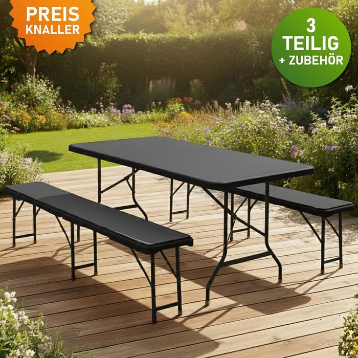 Комплект із 3 предметів стіл та лавки чорні BRAST