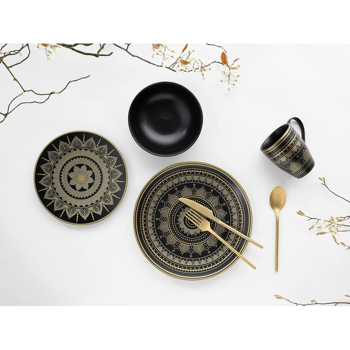 Набор посуды на 2 персоны,  8 предметов, золотисто-черный Mandala Gold Black Creatable