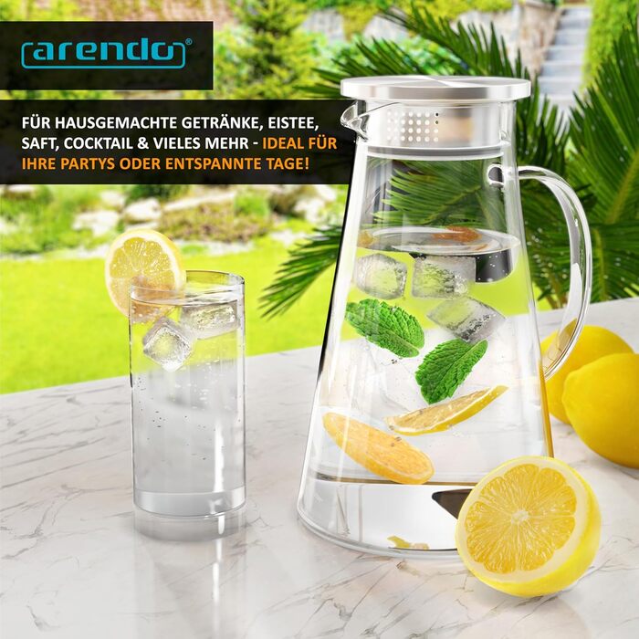 Скляний глечик з кришкою та ситечком 2 л Arendo