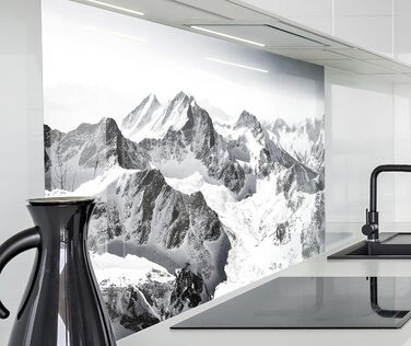 Кухонний фартух timalo зі скляним виглядом Акрилове скло 2 мм Бризкозахисна стіна для плити, скляний фартух, акрилові скляні стінові панелі, захисна панель для фартуха Бетонно-блакитно-сірий (60x52 см, 236- Гори Чорно-білий)