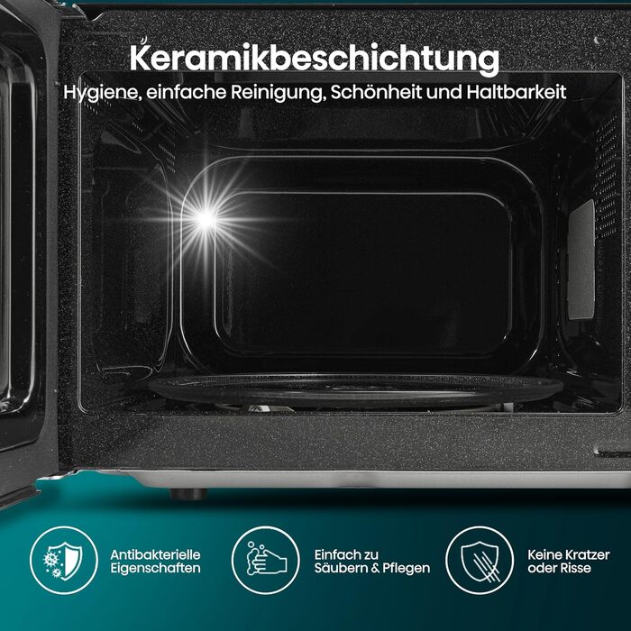 Мікрохвильова піч Hisense H20MOBP1HI / 700 Вт / InverterTech / Керамічне покриття / Преміальне скло / Виготовлена на замовлення, багатофазне приготування / Функція розморожування / 5 рівнів потужності / Блокування від дітей / Чорна (23 л, цифрове керуванн