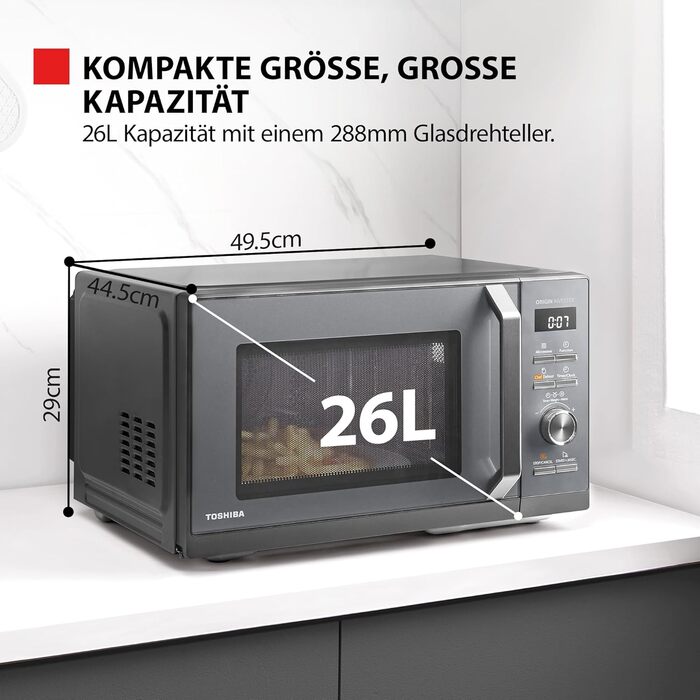 Мікрохвильова піч Toshiba MW3-AG20PE(BK) з грилем, 20 л, 3-в-1, розморожування шеф-кухарем, мікрохвильова піч, гриль, комбінована піч, 5 рівнів потужності, 8 автоматичних програм, легке очищення, чорна (26 л, 6-в-1 аерогриль)