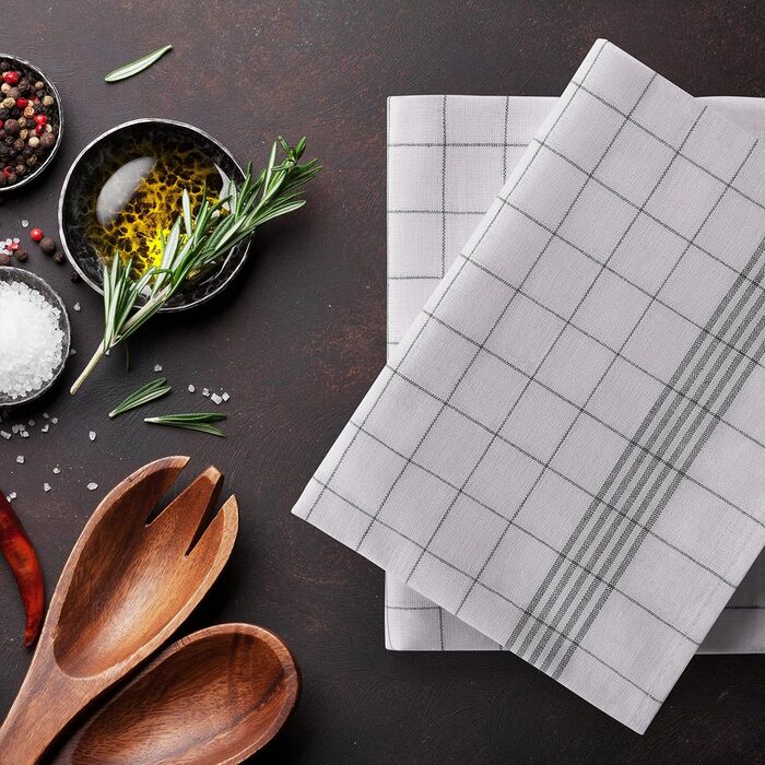 Набір із 10 кухонних рушників преміум-класу Blumtal - Високоякісні кухонні рушники, 100 бавовна, картаті, 50x70 см, 10 предметів (5 предметів, сірі)
