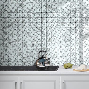 Мідний плитковий фартух DICOFUN, що самоклеїться, нержавіюча сталь, для кухні, металевий, фартух для плити, 0 листів (10, білий мармур та скло)