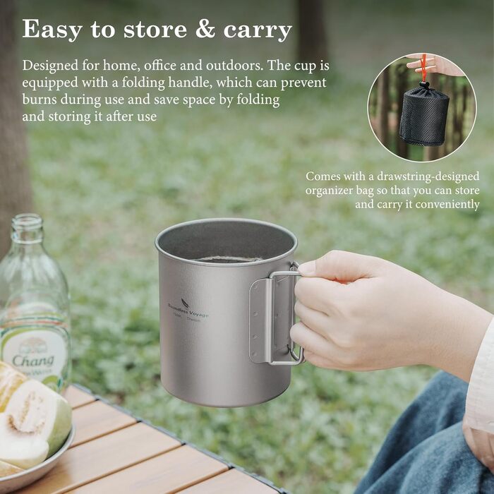 Титановая кружка с крышкой и складной ручкой для кемпинга 750 мл Boundless Voyage