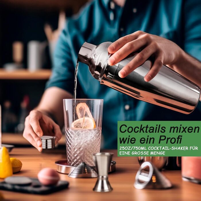 Профессиональный набор для коктейлей с подставкой 12 предметов серебряные Jeebuu