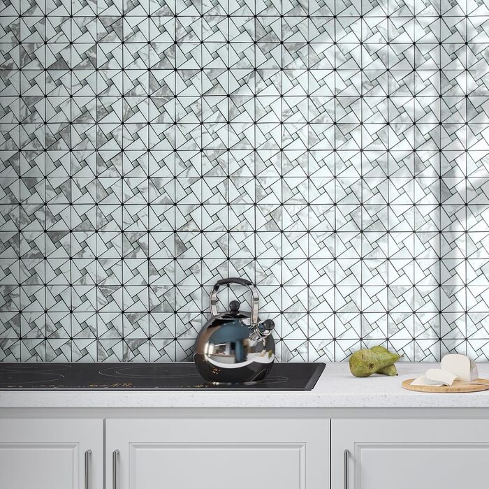 Мідний плитковий фартух DICOFUN, що самоклеїться, нержавіюча сталь, для кухні, металевий, фартух для плити, 0 листів (10, білий мармур та скло)