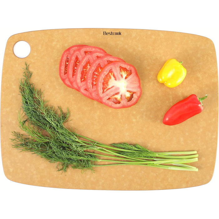 Набір обробних дощок BESTCOOK з деревного волокна, 3 шт., можна мити в посудомийній машині, висока щільність, антипористі, без BPA, не туплять ножі, ідеально підходять для нарізання мяса, овочів, сиру та хліба (дерево, велика середня)