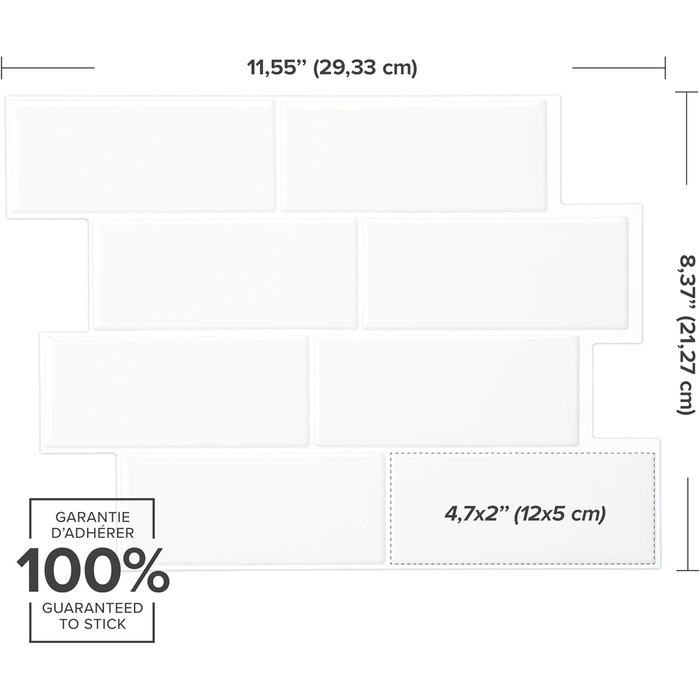 Наклейки для плитки, що самоклеяться - упаковка з 5 аркушів 29,36 см x 21,29 см - 3D самоклеючі ПВХ наклейки для плитки та фартуха для кухні, ванної кімнати та стін, кольорова та водонепроникна плитка (чисто-білий колір)