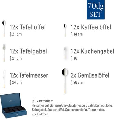 Набір столових приборів на 12 персон, 70 предметів, часткова позолота Ella Villeroy & Boch