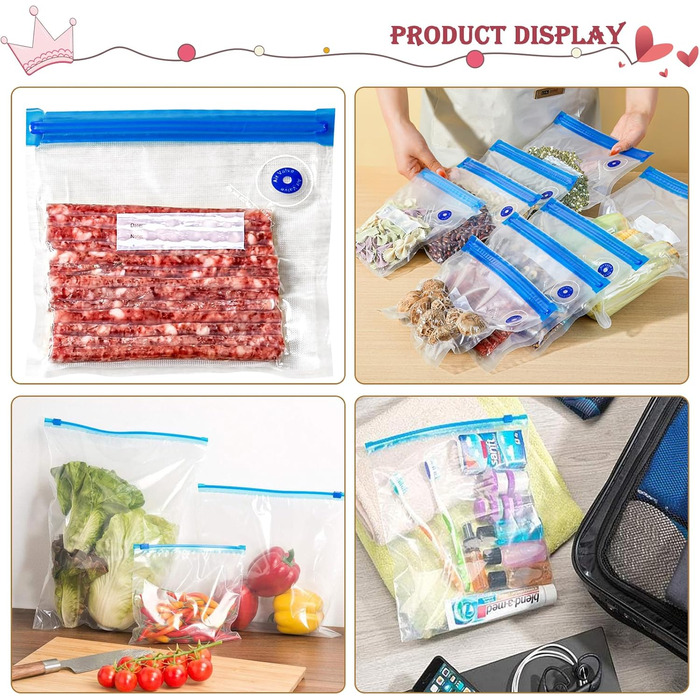 Набор из 20 вакуумных пакетов для пищевых продуктов с ручным насосом, 5 размеров YOUNGSAY