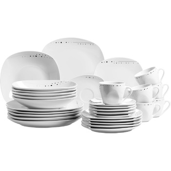 Серия Fadilla, набор фарфоровой посуды на 6 персон, белый, черный, серый (комбинированный сервиз 30 предметов)