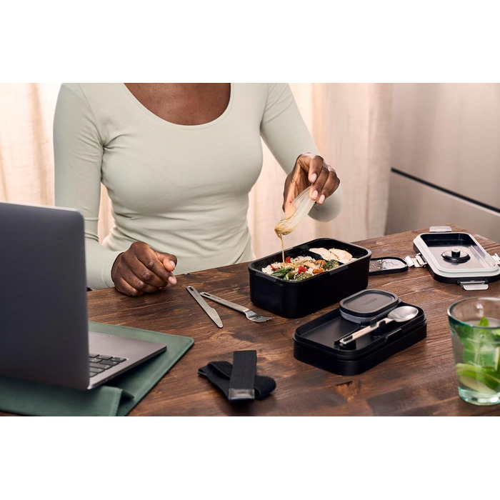 Ланч-бокс ZWILLING FRESH & SAVE з собою, включаючи столові прибори з нержавіючої сталі, ударостійкий, з функцією вакуумування, чорний