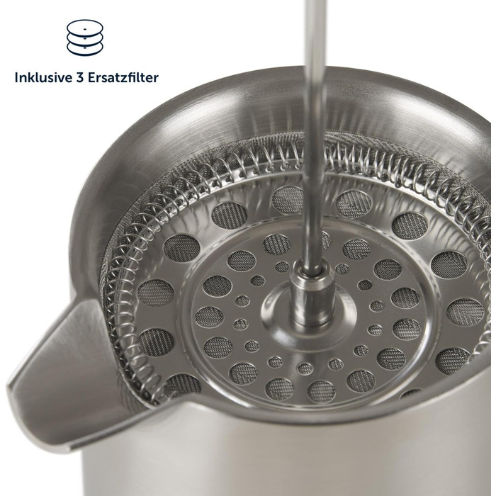 Френч-прес Blumtal з нержавіючої сталі 350 мл (2 чашки) - Двостінна ізольована термокавоварка з мірною шкалою, включаючи змінний фільтр та інструкцію, можна мити в посудомийній машині, доступна в 3 розмірах (кава 600 мл)