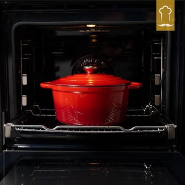 Чавунна жаровня 3,5 л з кришкою 24 см, червона Chefarone