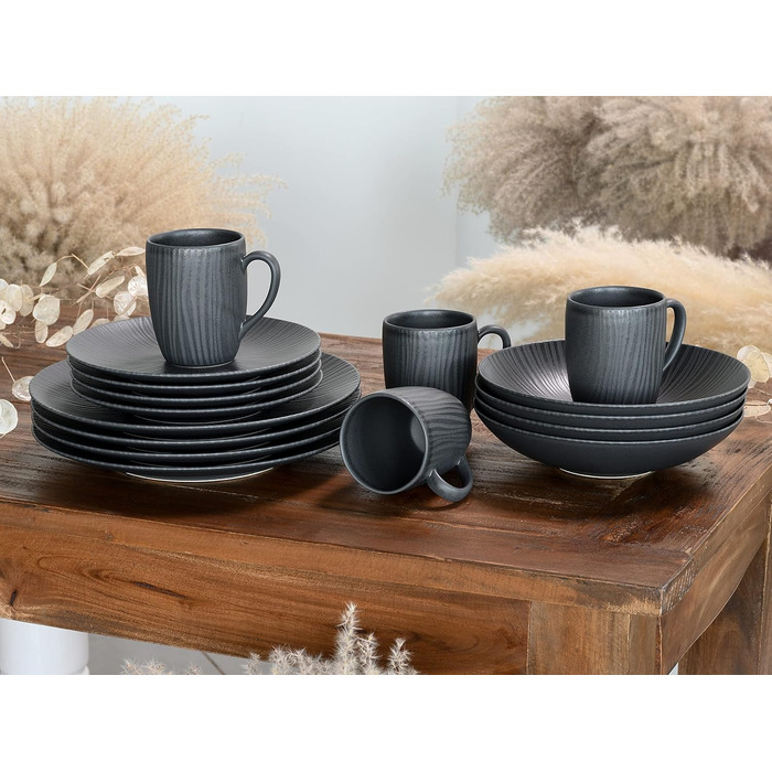 Набор посуды на 4 персоны, 16 предметов, черный Vesuvio Black Creatable