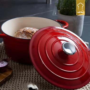 Чавунна жаровня 3,5 л з кришкою 24 см, червона Chefarone