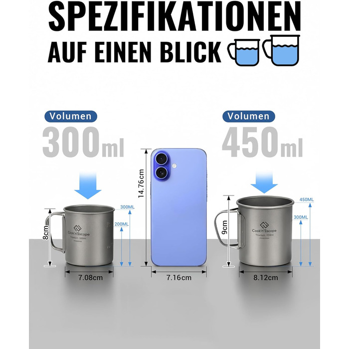 Набор чашек для кемпинга 300 и 450 мл COOK'N'ESCAPE