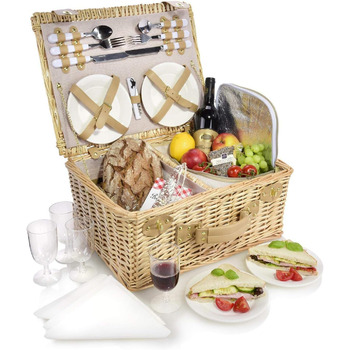 Певец Полный набор из 13 предметов для 2 человек, со столовыми приборами, тарелками, стаканами, солонками и перечницами (плетеная корзина для пикника)