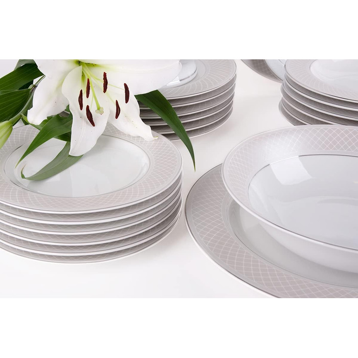 Набір посуду konsimo Combi 6 персон Набір тарілок SCANIA Modern 18 предметів Столовий сервіз - Сервіз та набори столового посуду - Комбінований сервіз 6 осіб - Сервіз для сім'ї - Посуд білий Столовий посуд (24 шт. )