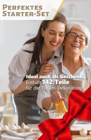 Набір аксесуарів для торта 4smile, 142 предмети - Обертова підставка для торта Набір для прикраси торта, ідеально підходить для початківців у випічці - Набір для випічки з насадками з нержавіючої сталі - Аксесуари для випічки для прикраси торта Набір аксе