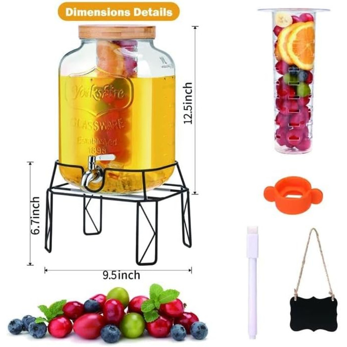 Диспенсер для напоїв скляний 7,6 л MallCreaty