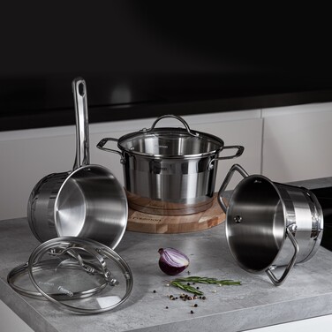 Ковш Fissman TIERNO 16x9,5 см/1,5 л со стеклянной крышкой нержавеющая сталь (5488)